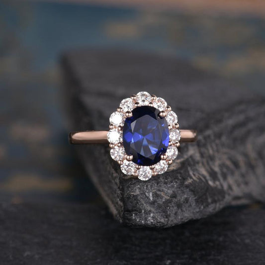 The Isla — Round Lab Sapphire & Lab Diamond Halo Ring