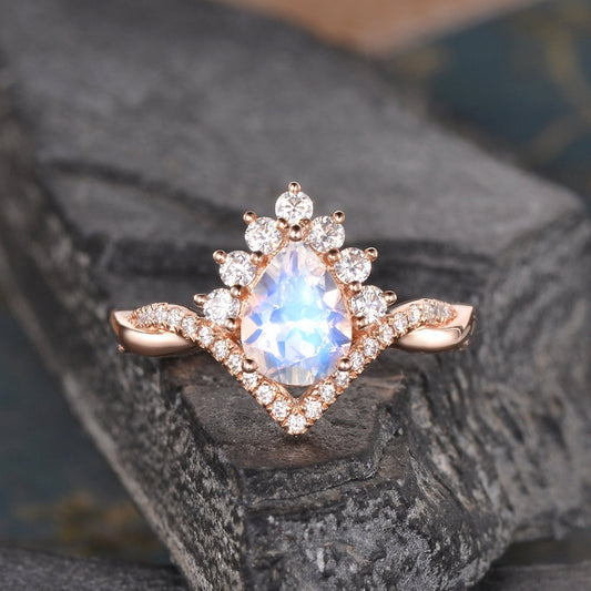 The Luna — Pear Moonstone Solitaire Ring