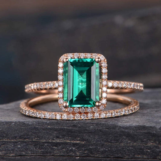 The Grace Set — Emerald Lab Emerald & Lab Diamond Bridal Ring Set