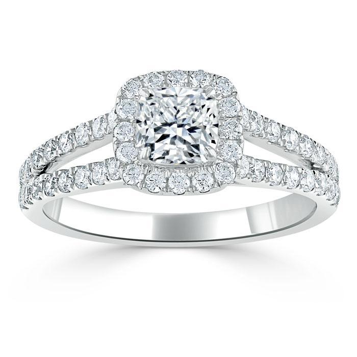 The Olivia — Cushion Lab Diamond Split-Shank Halo Engagement Ring