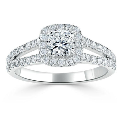The Olivia — Cushion Lab Diamond Split-Shank Halo Engagement Ring