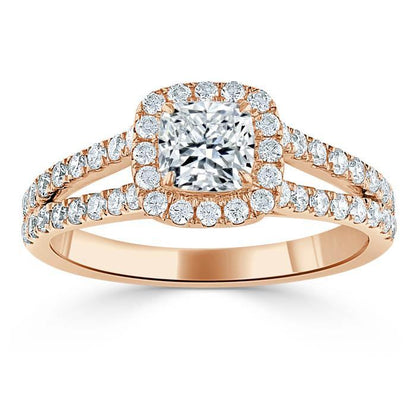 The Olivia — Cushion Lab Diamond Split-Shank Halo Engagement Ring