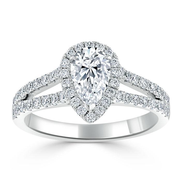 The Olivia — Pear Lab Diamond Split-Shank Halo Engagement Ring