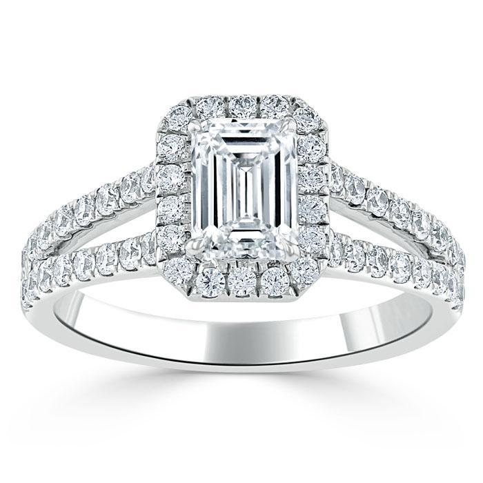 The Olivia — Emerald Lab Diamond Split-Shank Halo Engagement Ring