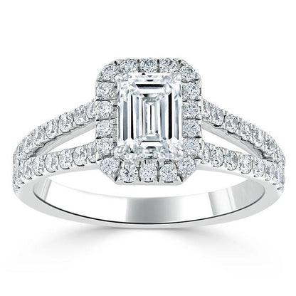 The Olivia — Emerald Lab Diamond Split-Shank Halo Engagement Ring