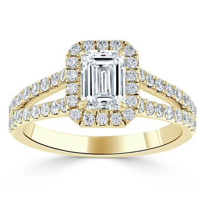 The Olivia — Emerald Lab Diamond Split-Shank Halo Engagement Ring