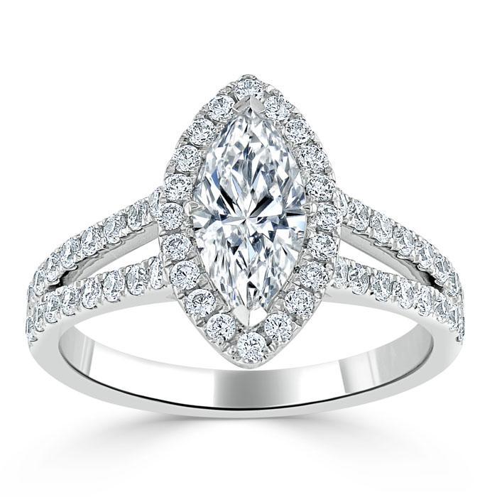 The Aurora — Marquise Lab Diamond Tiffany Halo Engagement Ring III