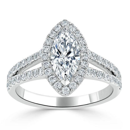 The Aurora — Marquise Lab Diamond Tiffany Halo Engagement Ring III