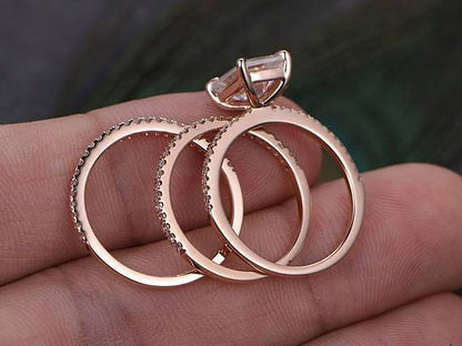The Violet Set — Emerald Lab Diamond 3-Piece Bridal Wedding Ring Set II