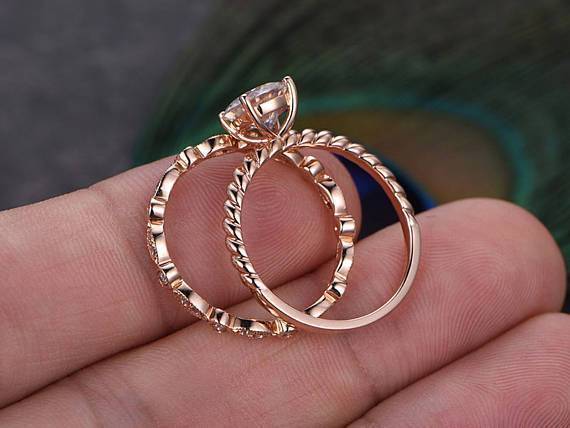 The Grace Set — Round Lab Diamond Vintage Wedding Ring Set VI