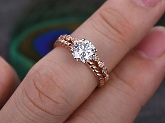 The Grace Set — Round Lab Diamond Vintage Wedding Ring Set VI