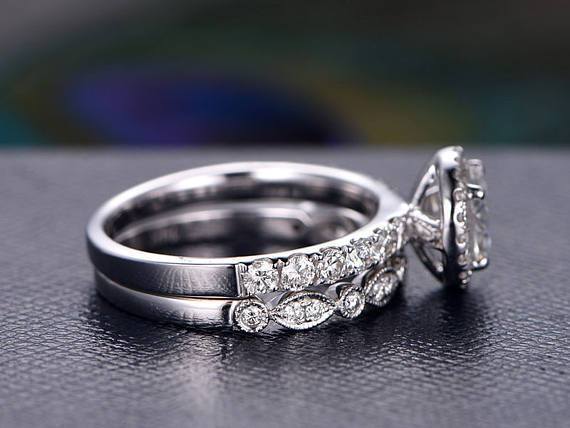 The Grace Set — Round Lab Diamond Vintage Wedding Ring Set V