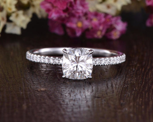 The Grace — Cushion Lab Diamond Secret Halo Engagement Ring