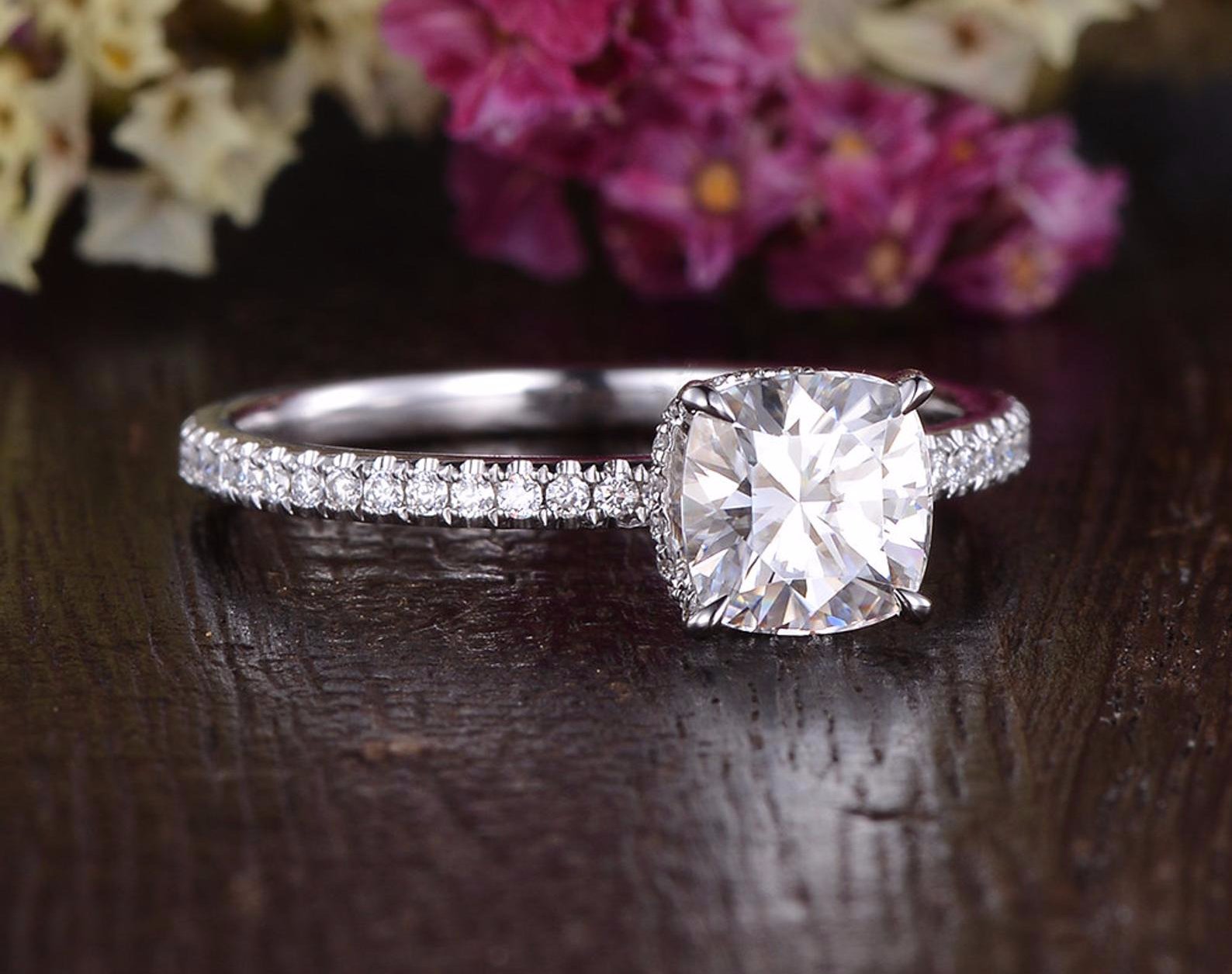 The Grace — Cushion Lab Diamond Secret Halo Engagement Ring