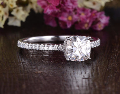 The Grace — Cushion Lab Diamond Secret Halo Engagement Ring