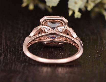 The Juliet — Emerald Lab Diamond Art Deco Halo Engagement Ring