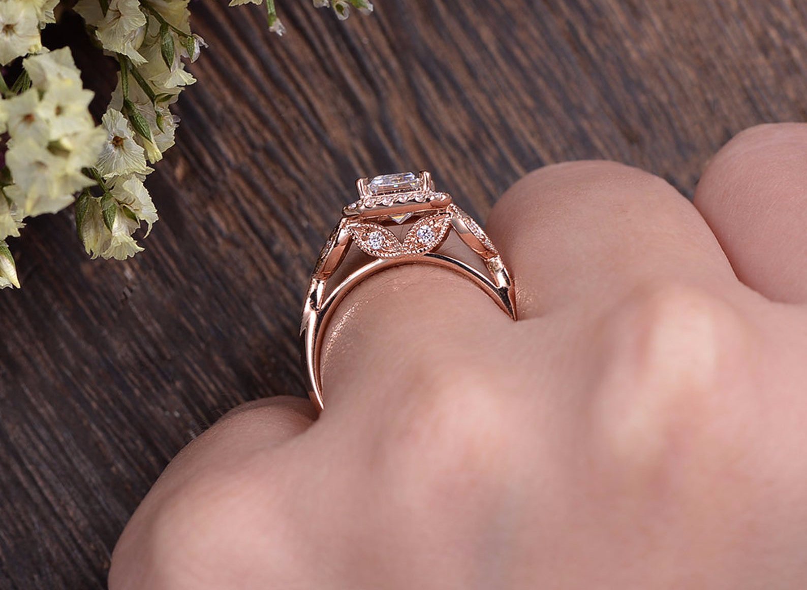 The Juliet — Emerald Lab Diamond Art Deco Halo Engagement Ring