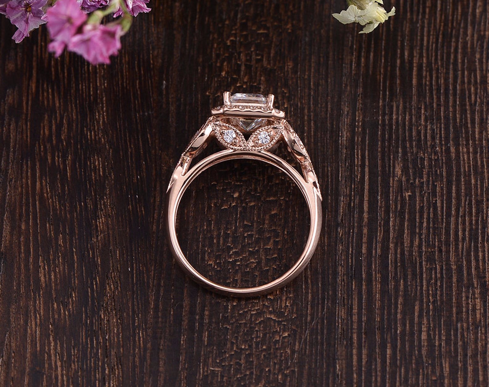 The Juliet — Emerald Lab Diamond Art Deco Halo Engagement Ring