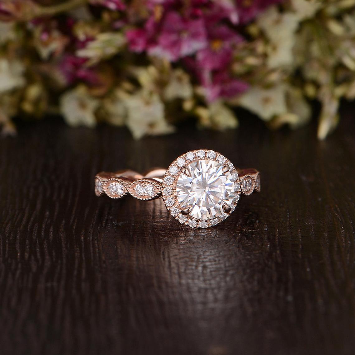 The Juliet — Round Lab Diamond Art Deco Halo Engagement Ring III