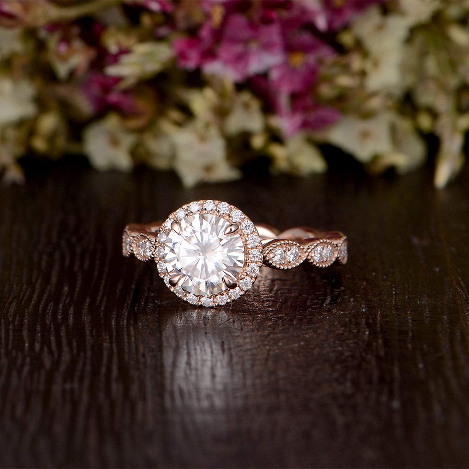 The Juliet — Round Lab Diamond Art Deco Halo Engagement Ring III