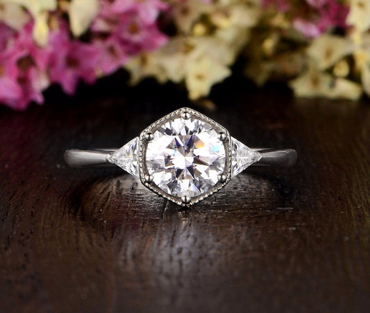 The Juliet — Round Lab Diamond Art Deco Trilogy Engagement Ring II