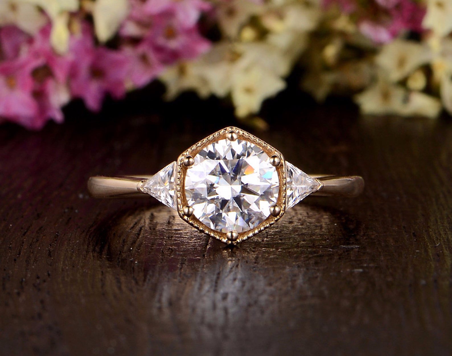 The Juliet — Round Lab Diamond Art Deco Trilogy Engagement Ring II