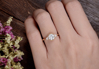 The Juliet — Round Lab Diamond Art Deco Trilogy Engagement Ring II