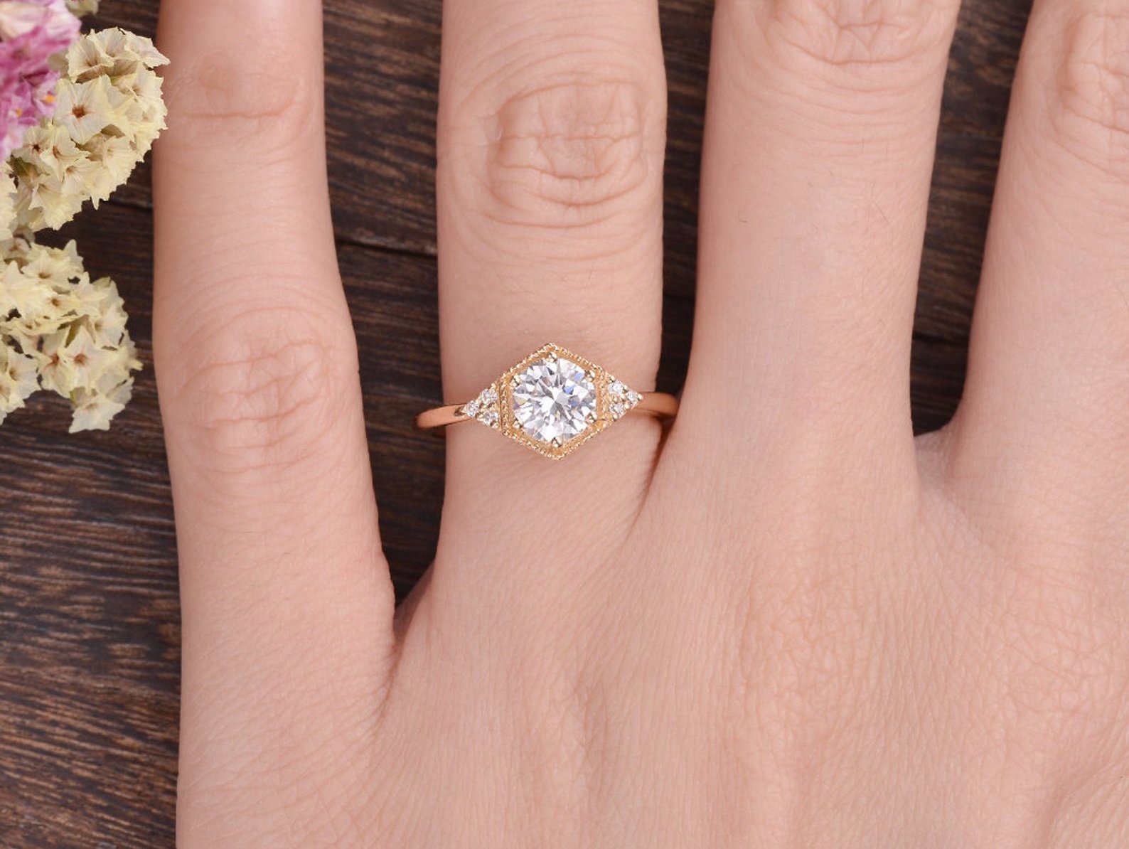 The Juliet — Round Lab Diamond Art Deco Trilogy Engagement Ring