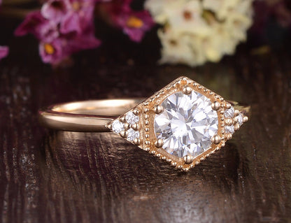 The Juliet — Round Lab Diamond Art Deco Trilogy Engagement Ring
