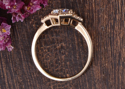 The Juliet — Round Lab Diamond Art Deco Trilogy Engagement Ring