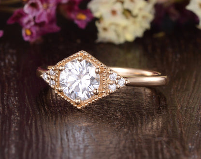 The Juliet — Round Lab Diamond Art Deco Trilogy Engagement Ring