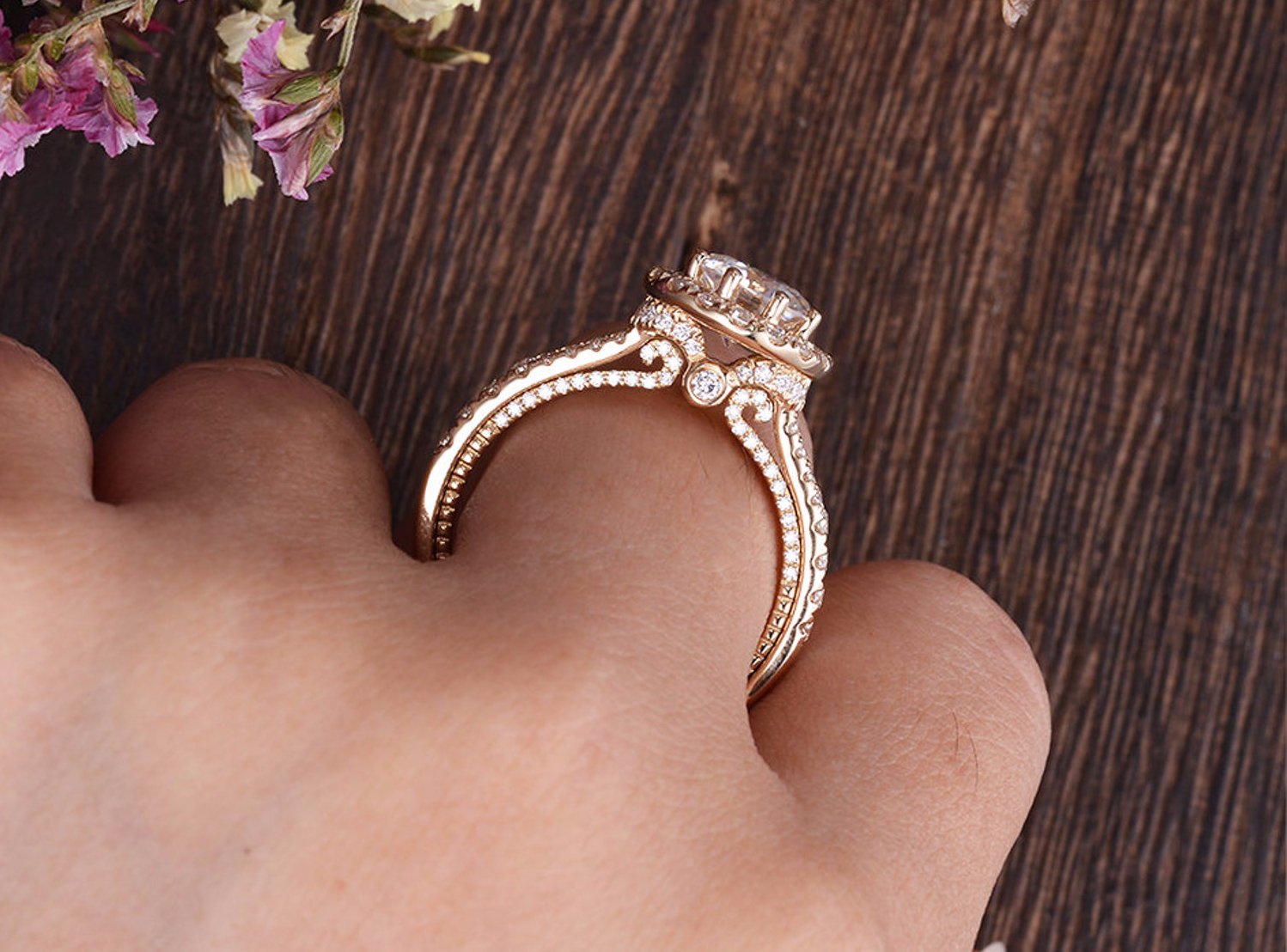 The Grace — Round Lab Diamond Vintage Halo Engagement Ring IV