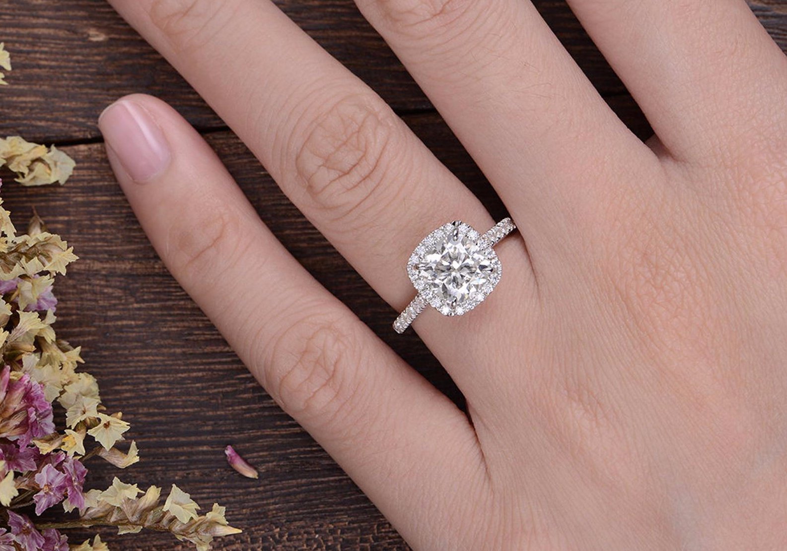The Grace — Cushion Lab Diamond Halo Engagement Ring