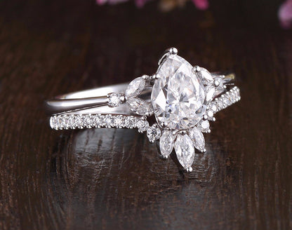 The Violet Set — Pear Lab Diamond Vintage Wedding Ring Set XIII