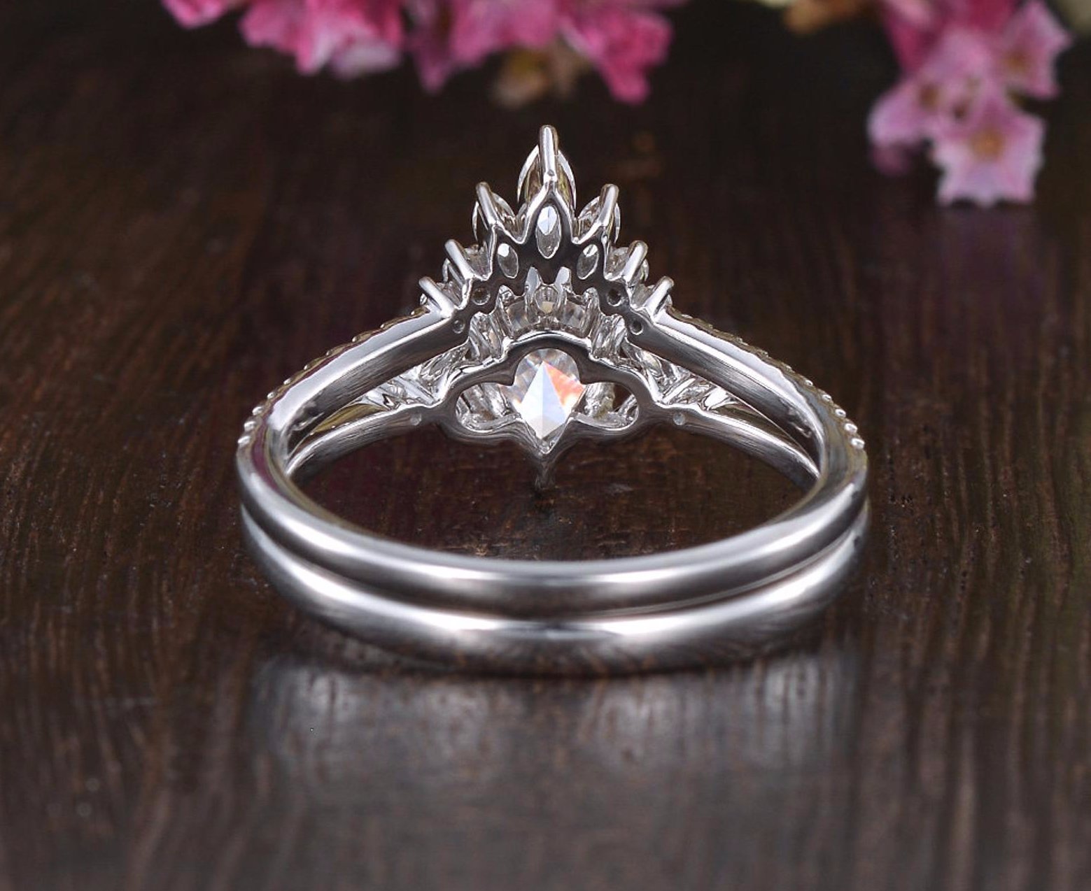 The Violet Set — Pear Lab Diamond Vintage Wedding Ring Set XIII