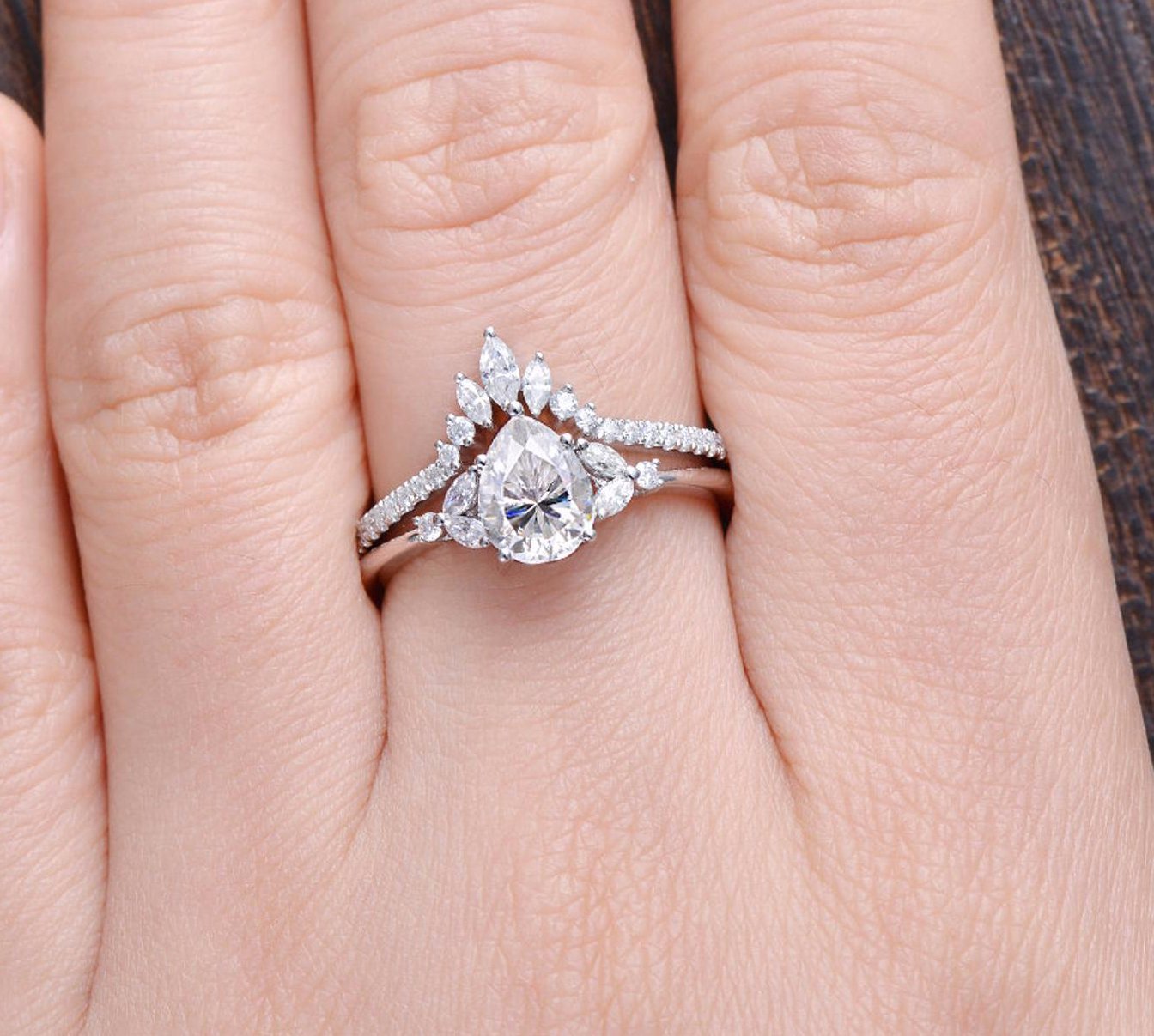 The Violet Set — Pear Lab Diamond Vintage Wedding Ring Set XIII