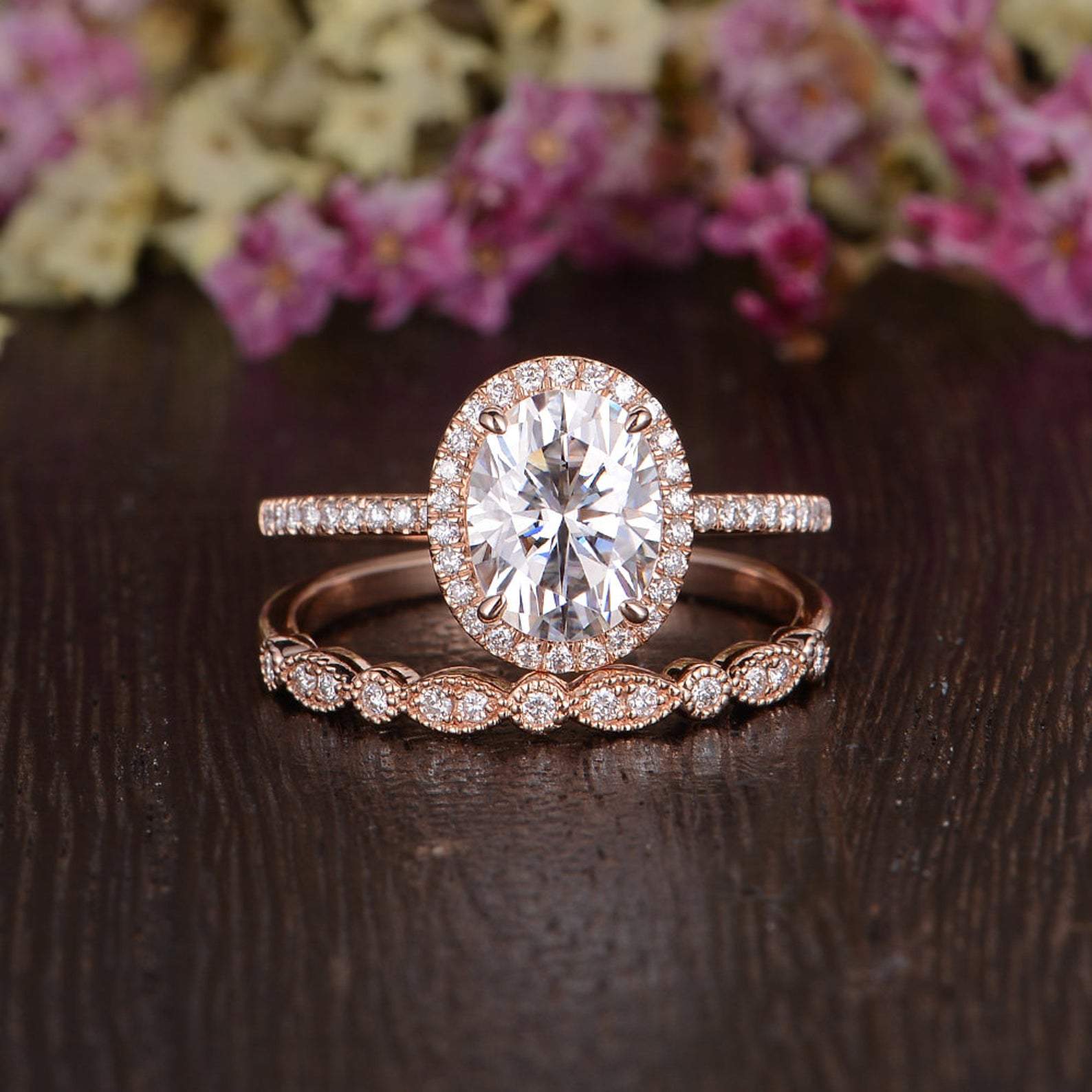 The Aurora Set — Oval Lab Diamond Halo Wedding Ring Set II