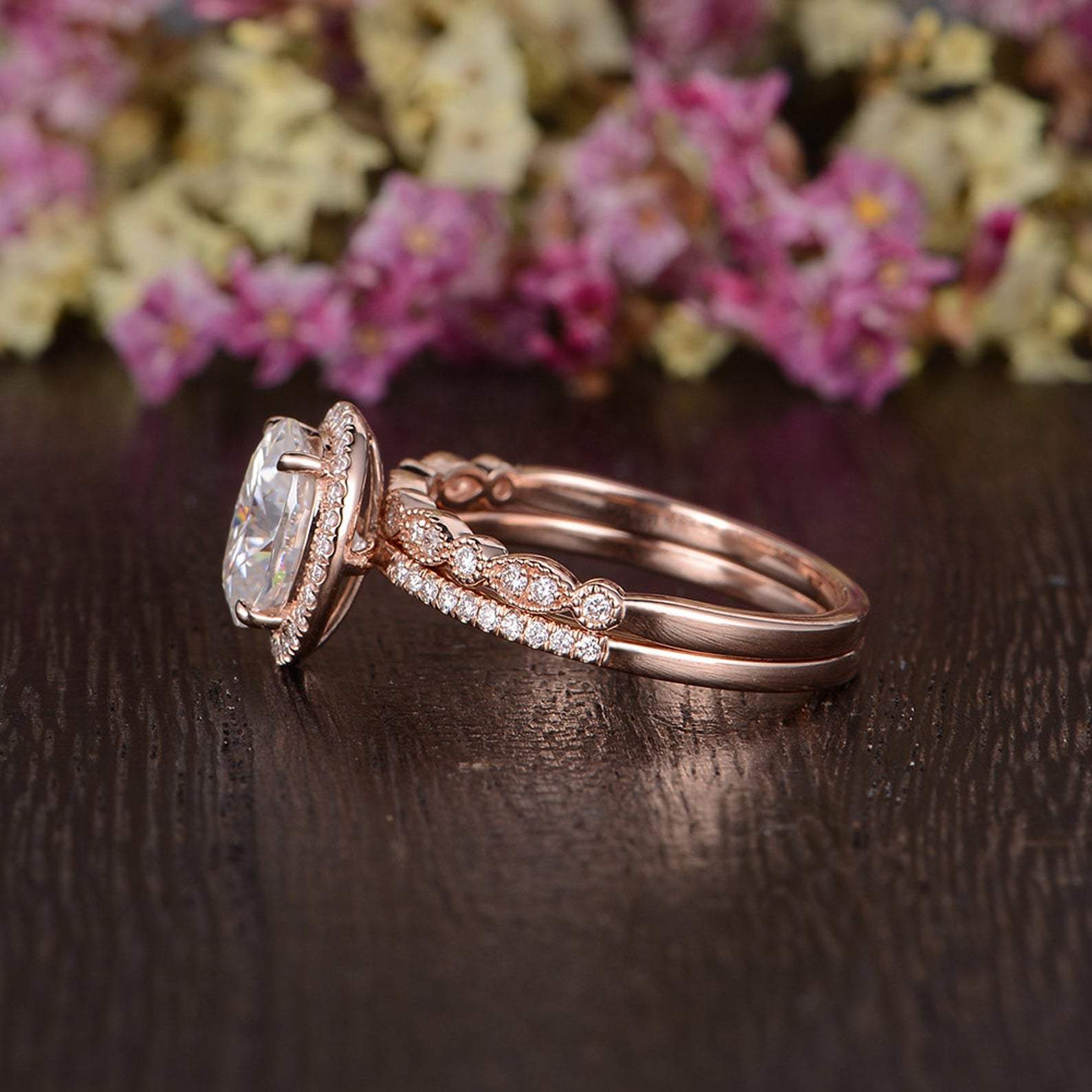 The Aurora Set — Oval Lab Diamond Halo Wedding Ring Set II