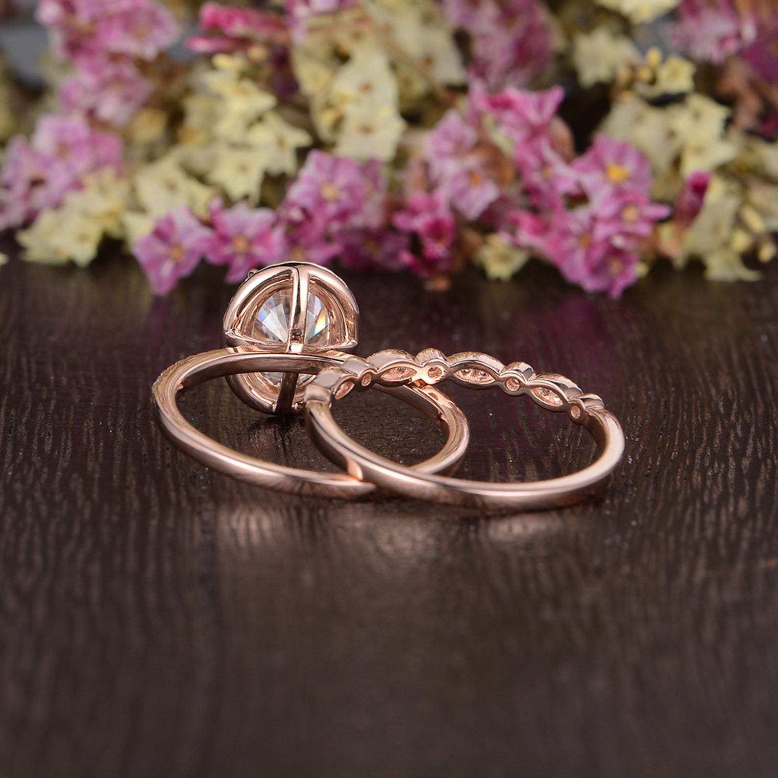 The Aurora Set — Oval Lab Diamond Halo Wedding Ring Set II