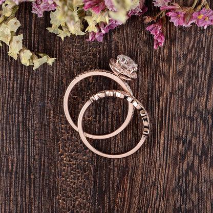 The Aurora Set — Oval Lab Diamond Halo Wedding Ring Set II