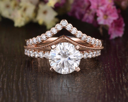 The Grace Set — Round Lab Diamond Vintage Wedding Ring Set IV