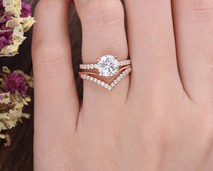 The Grace Set — Round Lab Diamond Vintage Wedding Ring Set IV