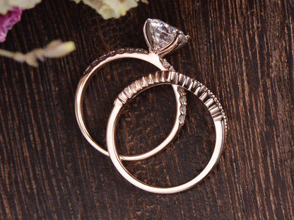 The Grace Set — Round Lab Diamond Vintage Wedding Ring Set IV