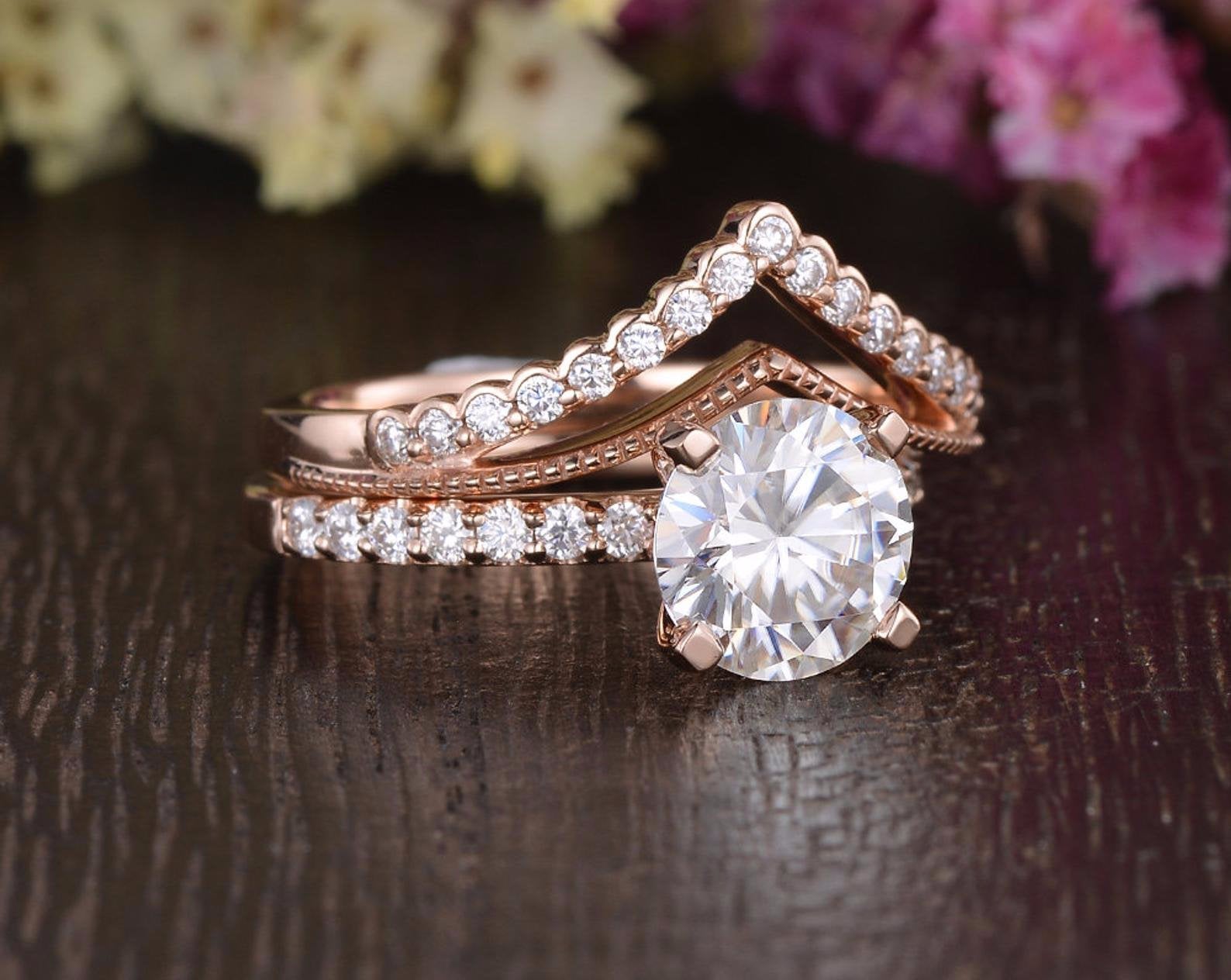 The Grace Set — Round Lab Diamond Vintage Wedding Ring Set IV