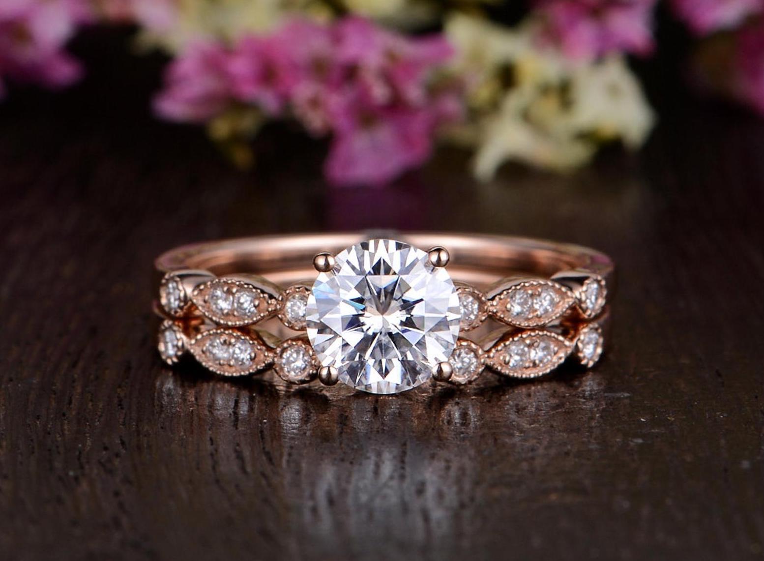 The Grace Set — Round Lab Diamond Vintage Wedding Ring Set III