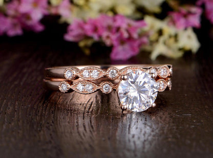 The Grace Set — Round Lab Diamond Vintage Wedding Ring Set III