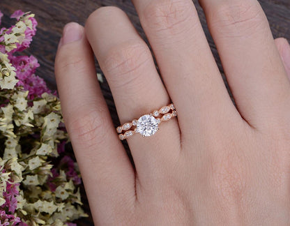 The Grace Set — Round Lab Diamond Vintage Wedding Ring Set III