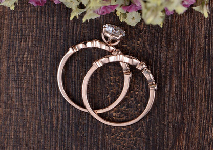 The Grace Set — Round Lab Diamond Vintage Wedding Ring Set III