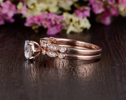 The Grace Set — Round Lab Diamond Vintage Wedding Ring Set III