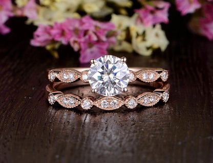 The Grace Set — Round Lab Diamond Vintage Wedding Ring Set III